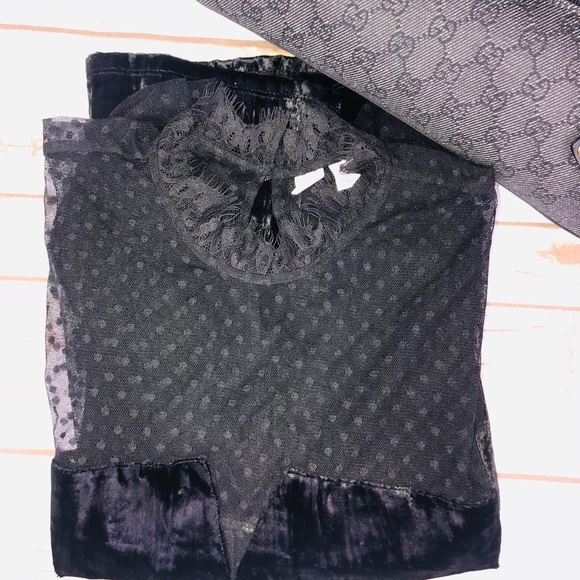 Melrose and Market Polka dot Lace/Velvet Black Top - Picture 8 of 8